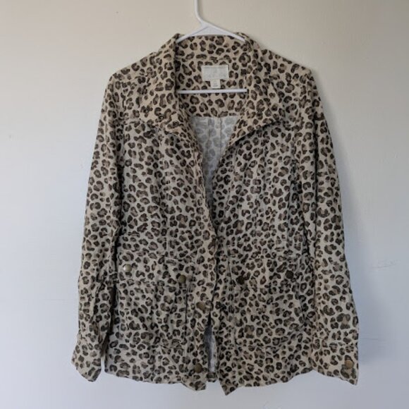 Caslon Linen Safari Jacket Cheetah Leopard Print Size XS Extra Small - Picture 2 of 7